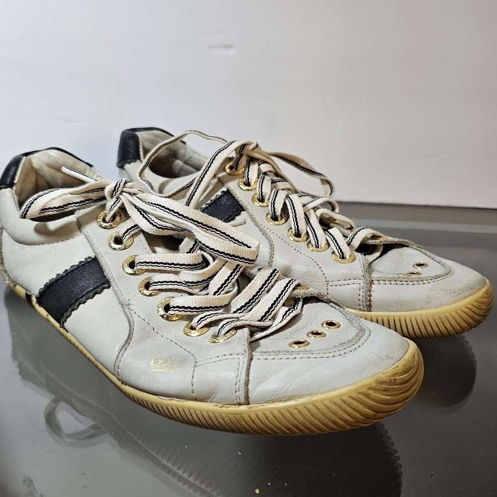 OSKLEN Leather Paneled White Navy Gold Shoes Sneakers Nautical, sz 7 - Picture 12 of 13